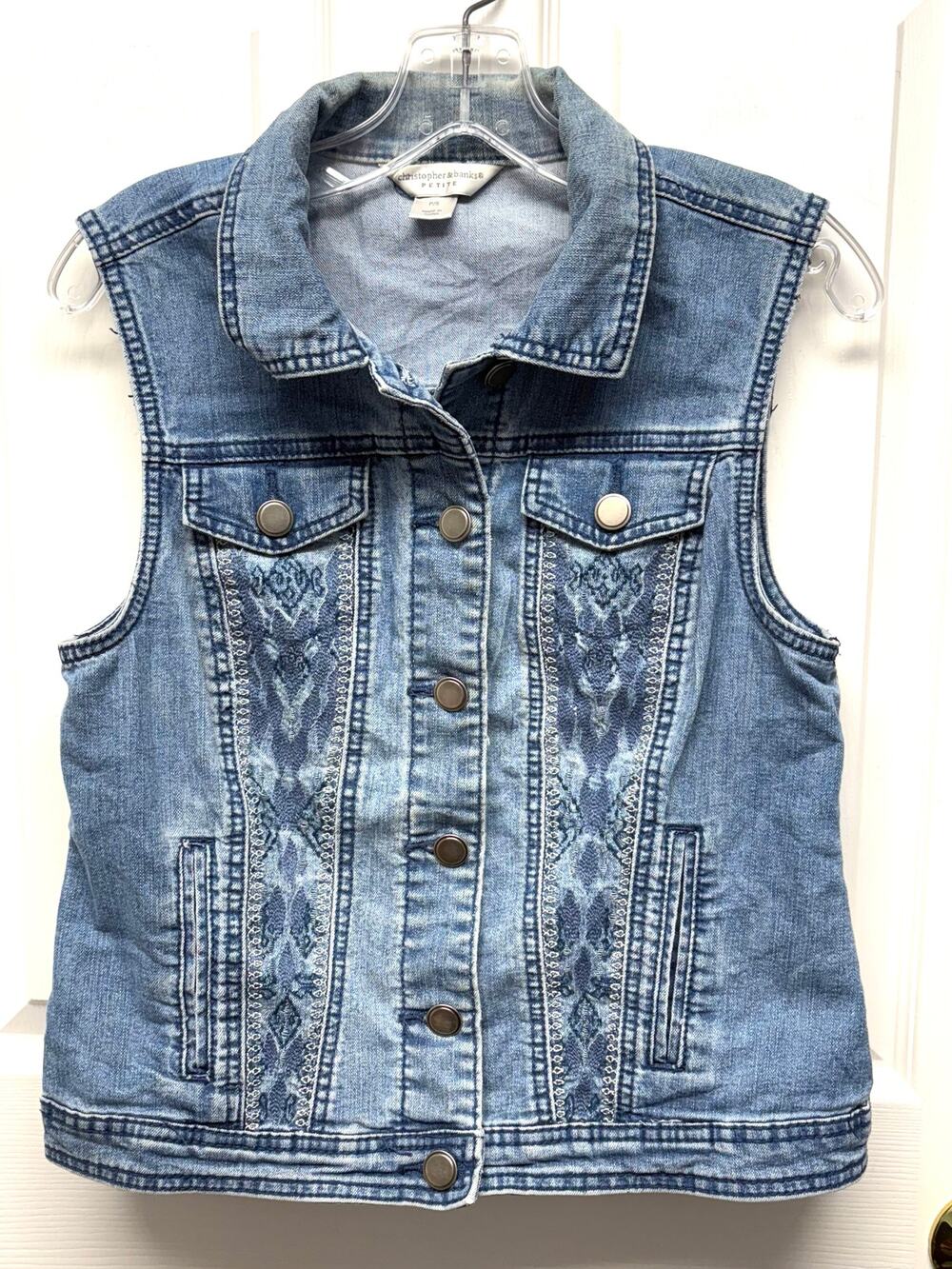 Christopher & Banks Vest Denim Jean Embellished Pockets Women’s Size PS